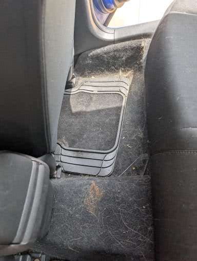Rear passenger floor before Dash Hero interior cleaning